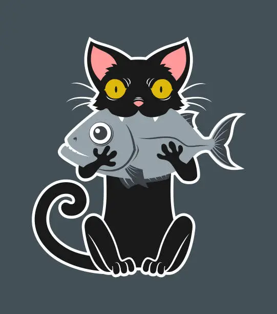 Vector illustration of Cat with fish