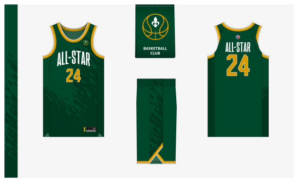 ilustrações de stock, clip art, desenhos animados e ícones de basketball uniform mockup template design for basketball club. basketball jersey, basketball shorts in front and back view. basketball logo design. - basketball sports uniform jersey textile