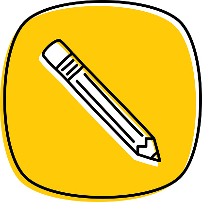 Vector illustration of a hand drawn pencil against a yellow background.