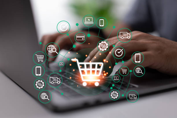 istock Concept for online shopping and e-commerce using a laptop computer and a delivery vehicle to place an order. 1424168753