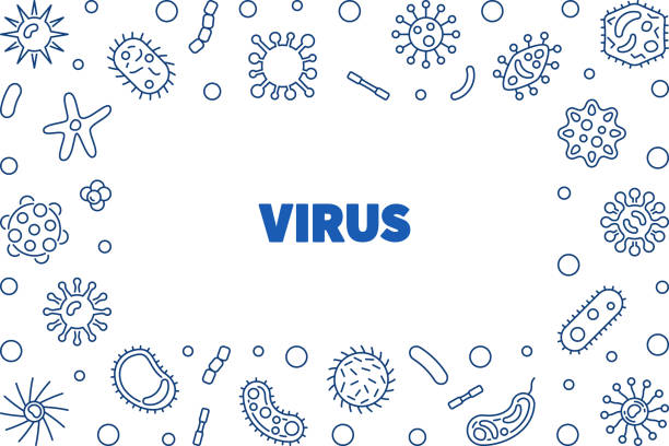 bildbanksillustrationer, clip art samt tecknat material och ikoner med virus vector concept linear frame or illustration - förkylning och influensa