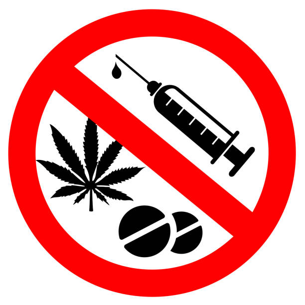 illustrazioni stock, clip art, cartoni animati e icone di tendenza di nessun segno di droga, simbolo di stop ai narcotici - narcotic drug abuse addict heroin