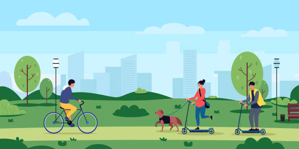 2208 s st aktive menschen gesunder lebensstil im park - city bike illustrations stock-grafiken, -clipart, -cartoons und -symbole
