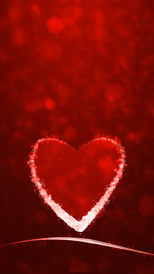 Vertical illustration of a bright red coloured textured backgrounds with a blank curved swoosh and one big heart. The backdrop is glittering empty and blank with no text and no people and copy space. Can be used as Valentine Day, Xmas backgrounds, wallpaper, greeting card, gift wrapping paper sheet templates and backdrops.