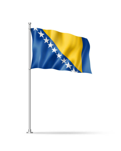 bosnia and herzegovinan flag isolated on white - bosnia herzegovinan imagens e fotografias de stock