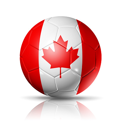 3D soccer ball with Canada team flag. isolated on white with clipping path. Football 2022. Illustration
