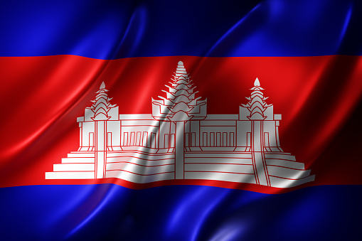 3d rendering of a silked Cambodia flag
