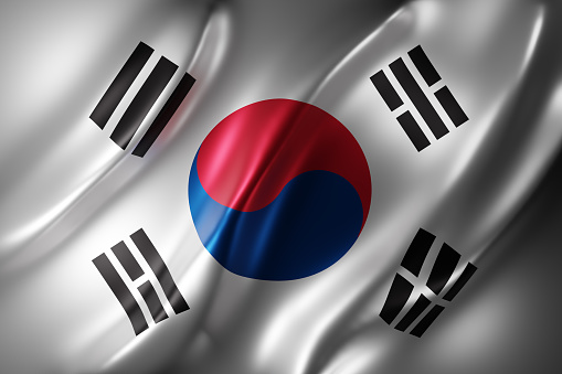 3d rendering of a detail of a silked South Korea flag