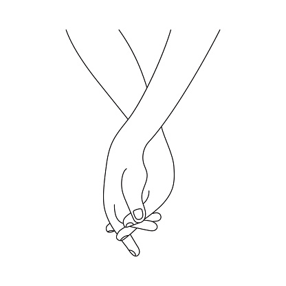 hand in hand. thin line drawing black hands. Vector illustration.
