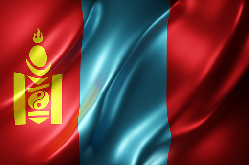 3d rendering of a silked Mongolia flag