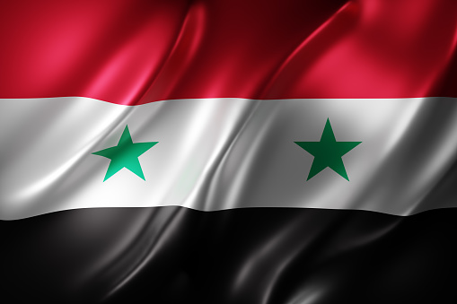3d rendering of a silked Syria flag