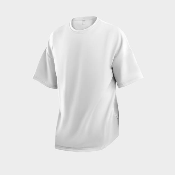 istock Oversized white t-shirt template 3D rendering, men's, women's cotton apparel close-up, for design, branding, advertising. 1424190181