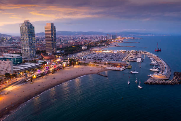 istock Drone view of the evening Barcelona 1424195445