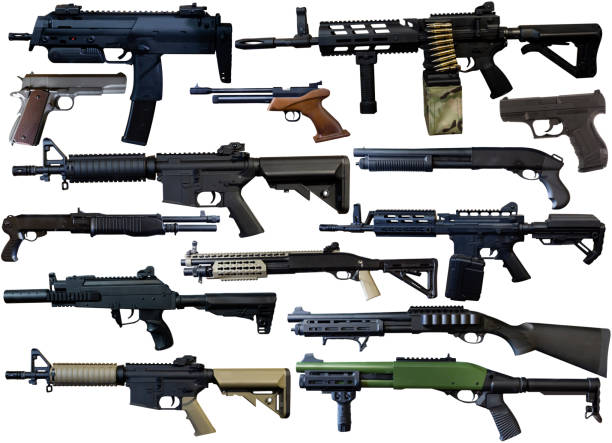 istock Weapons of various calibers on white background 1424196670