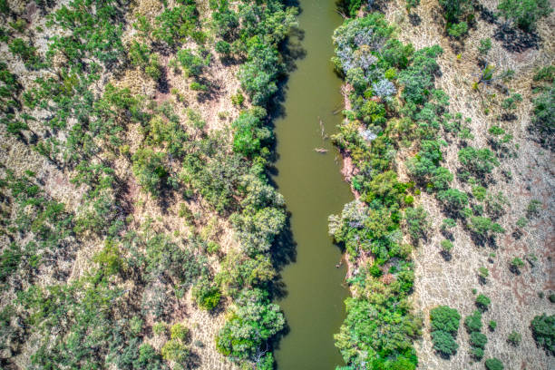 widok z lotu ptaka na rzekę victoria w pobliżu miasteczka kalkaringi. - town australia desert remote zdjęcia i obrazy z banku zdjęć