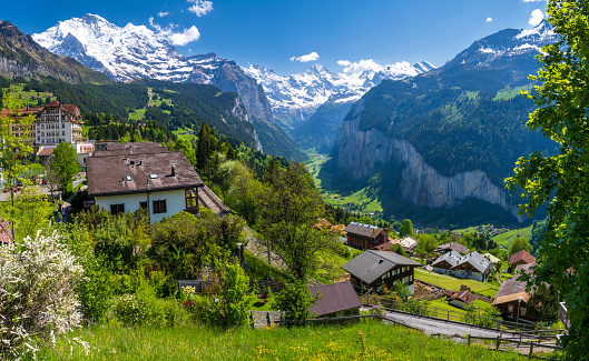 amazing alpine landscape of swiss village Wengen