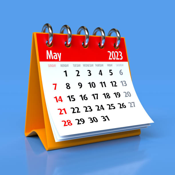 istock May 2023 Calendar. Isolated on Blue Background. 3D Illustration 1424200028