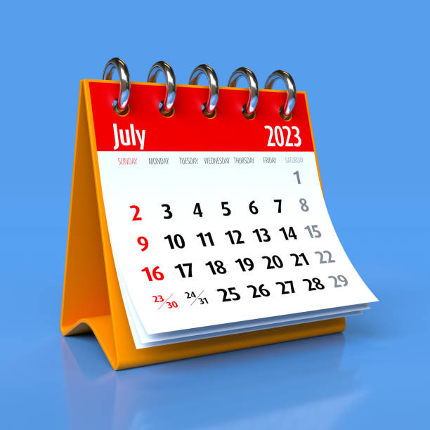 istock July 2023 Calendar. Isolated on Blue Background. 3D Illustration 1424200052