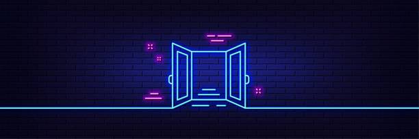 istock Open door line icon. Entrance doorway sign. Neon light glow effect. Vector 1424203316