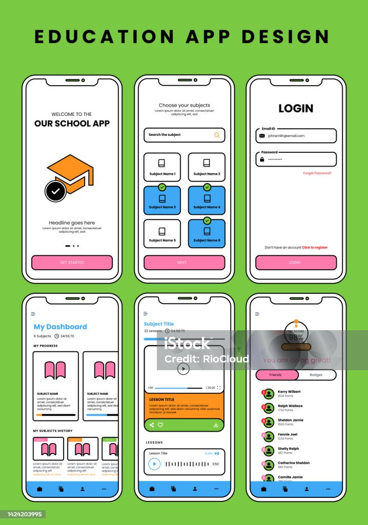 Education User Interface User Interface Design For Education Mobile Application Vector Template ...