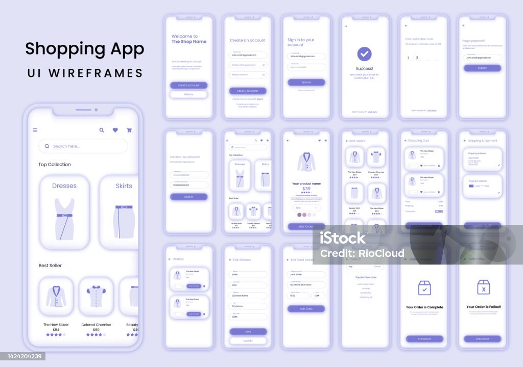 User Interface Design For Shopping Mobile Application Vector Template ...