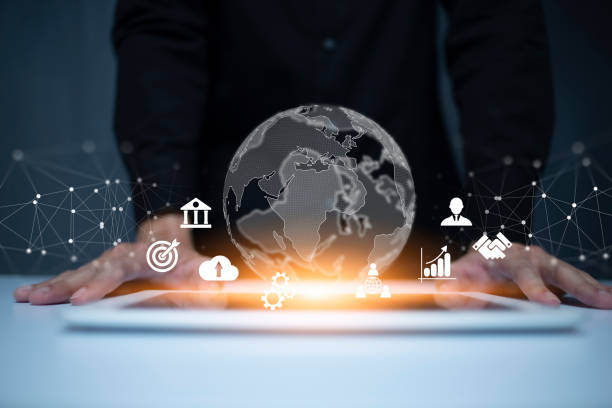 istock Virtual screen of social and transaction on metaverse. Businessman using smartphone or tablet to online activity with internet, concept of global data connection by big data technology. 1424205573