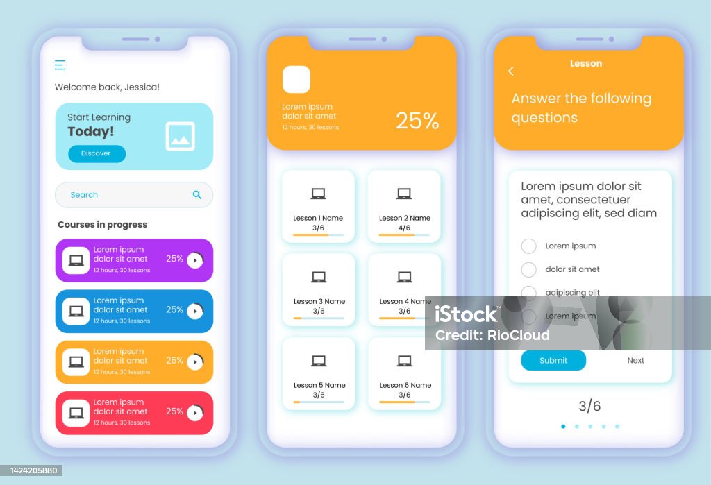 User Interface Design For Elearning Mobile Application Vector Template ...
