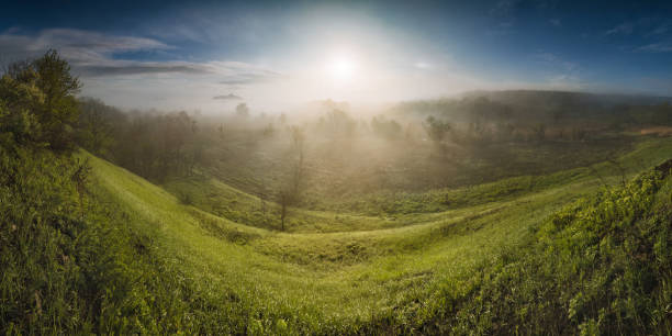 Majestic spring scene of sunrise in a spring valley. Picturesque morning.