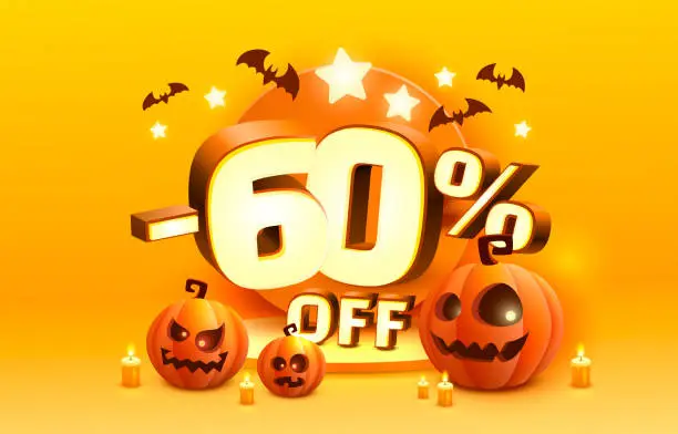 Vector illustration of Halloween special 60 off sale banner, promotion flyer, marketing label. Vector