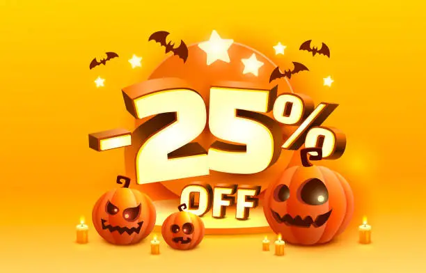Vector illustration of Halloween special 25 off sale banner, promotion flyer, marketing label. Vector