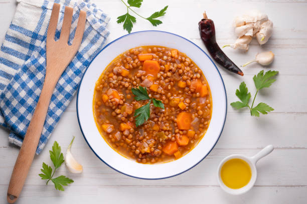 istock Lentils with carrots. Traditional northern spanish tapa. 1424213231