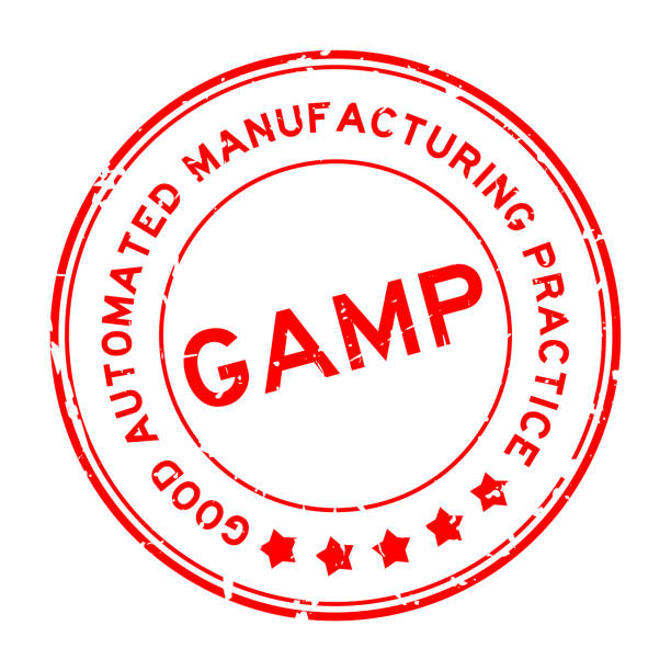 istock Grunge red GAMP Good Automated Manufacturing Practice word round rubber seal stamp on white background 1424213407
