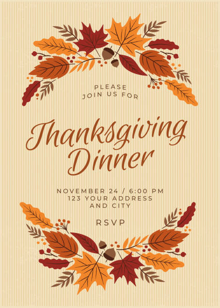 thanksgiving dinner invitation with wreath. - thanksgiving 幅插畫檔、美工圖案、卡通及圖標