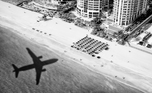 Airplane flying to Miami, Florida, USA.