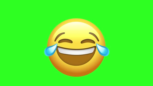 Animated Laughing Tears Emoji. Seamless Loopable. 4K Cartoon Emoji Face Emoticon  Animation on Green Screen Background. Social Media Expression, Emotion and Feelings Sharing Concept.