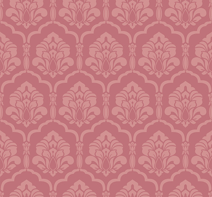 Victorian damask in pink color, luxury decorative fabric pattern.