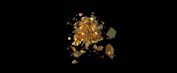 istock explosion of gold fragments on a dark background. 3d render 1424227511
