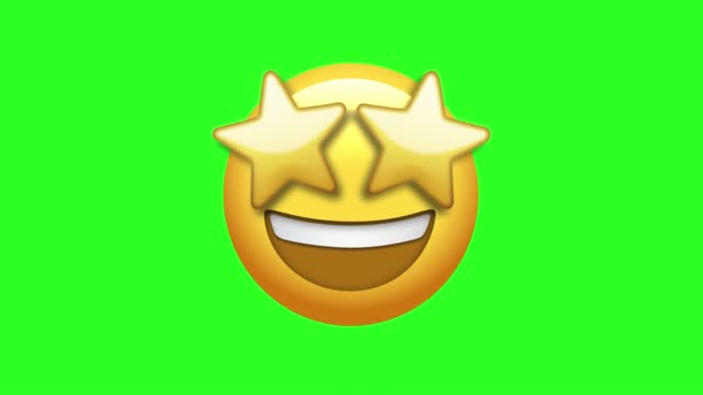 Animated Emoji-Star-Struck. Seamless Loopable. 4K Cartoon Emoji Face Emoticon  Animation on Green Screen Background.