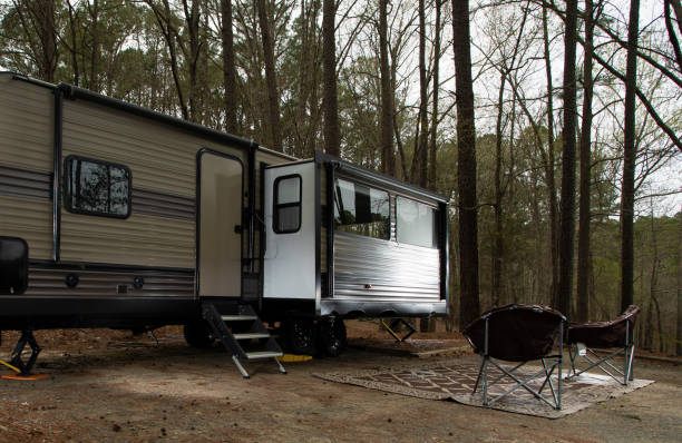 istock Slide out extended on a campter trailer 1424229965