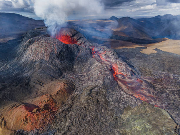 istock active volcano with lava on Iceland at day 1424231293