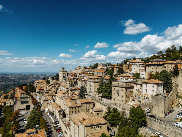 Aerial view of San Marino, Europe stock photo