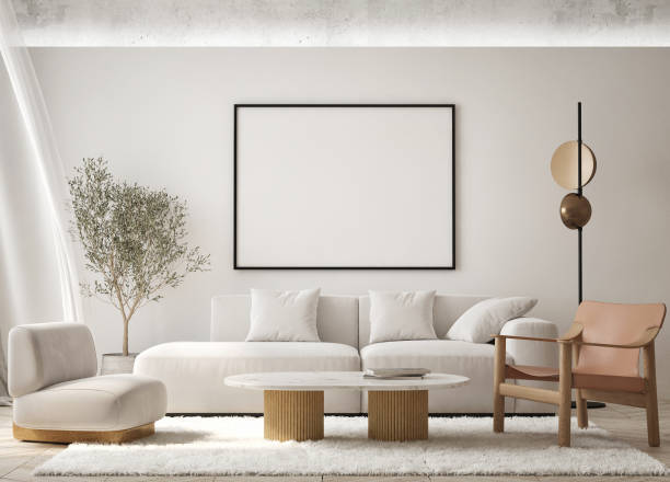 istock mock up poster frame in modern interior background, living room, Scandinavian style, 3D render, 3D illustration 1424241226