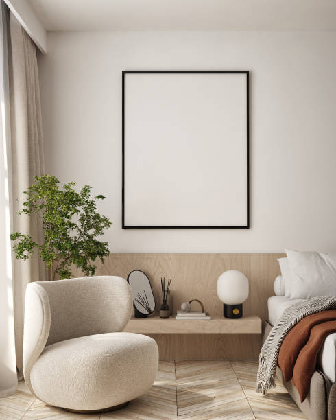 istock mock up poster frame in modern interior background, living room, Scandinavian style, 3D render, 3D illustration 1424241284
