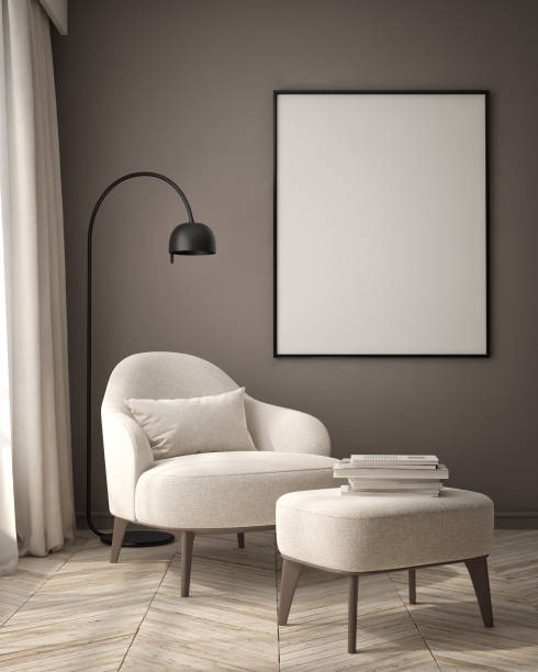 mock up poster frame in modern interior background, living room, Scandinavian style, 3D render, 3D illustration