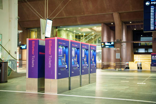 Oslo, Norway - September 7, 2022: Electronic ticket kiosks in Oslo Norway Central Station