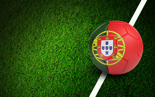 Two soccer balls in flags colors on a black abstract background. England and Denmark. Semifinal.  3d image