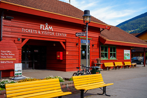 Flam, Norway - September 9, 2022: Flam Tickets and Visitor Center