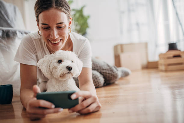 Woman relaxing in new home