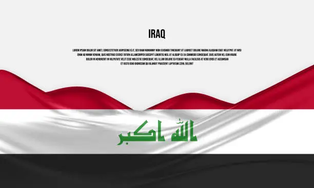 Vector illustration of Iraq flag design. Waving Iraqi flag made of satin or silk fabric. Vector Illustration.