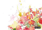 istock Watercolor romantic autumn leaves. Vector 1424247208